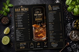 design a modern restaurant, cafe, and bar menu