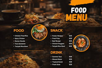 design a modern restaurant, cafe, and bar menu