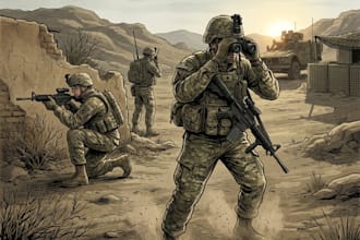 draw army soldier military themed illustration