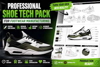 create professional shoe tech pack for footwear manufacturing
