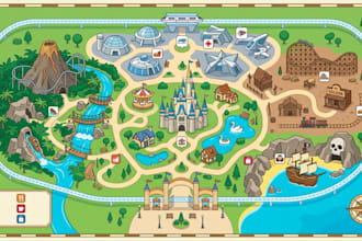 design custom theme park map, zoo map, tourist map and illustrated venue map