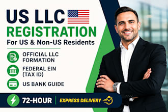 register US llc for non US resident, ein US bank, amazon shopify in 72 hours