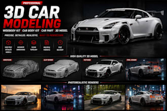 do 3d car model, widebody kit, car body kit, car modelling ,car part ,3d model