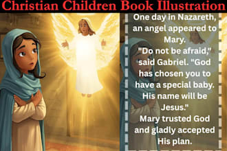 illustrate christian children story book, bible theme illustration and kids book