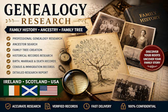 do irish, scottish and USA genealogy research, ancestry and family tree
