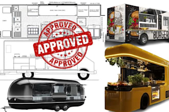 create 2d foovan, drawing for city permit d truck, food cart, food stall, food