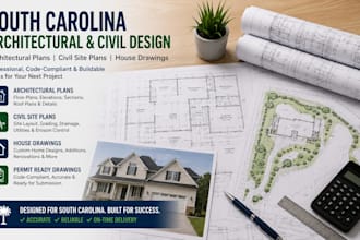 prepare south carolina architectural plans, civil site plans and house drawings