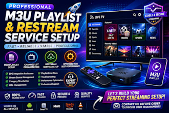setup best resream service m3u, channel list, streaming playlist