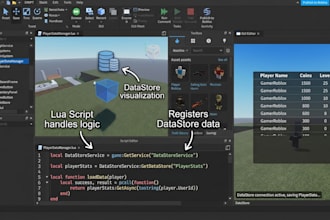 develop roblox game system, datastore, gui and lua script