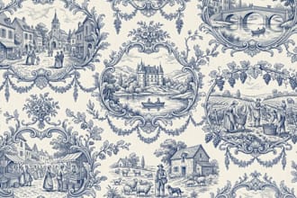 create custom toile de jouy pattern with vintage french scenes for home decor