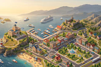 create tourism map, isometric  interactive map for business location and website