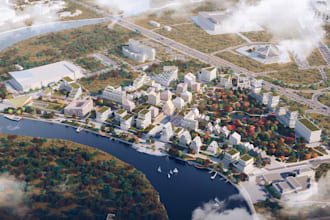 design realistic 3d urban planning, green city and masterplan designs