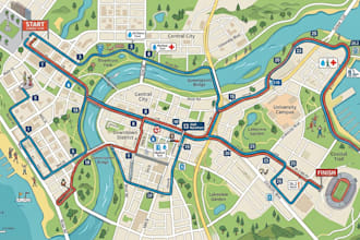 design marathon route maps, race course maps and event route illustration
