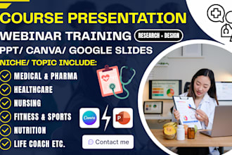 design medical course presentation, pharmacy, nursing webinar PPT slide canva