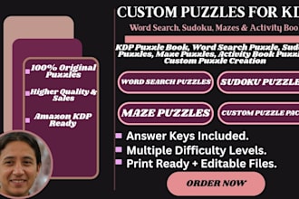 create puzzles, word search, sudoku mazees for KDP puzzle books