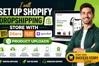 set up shopify dropshipping store with bigbuy dsers temu spocket product uploads