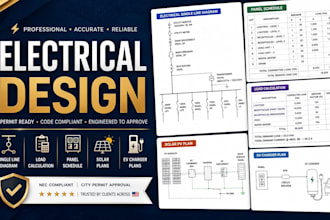 design solar pv electrical single line diagram, load calculation, panel schedule