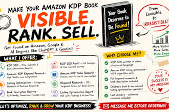 do KDP SEO, book listing optimization and keyword research, book description