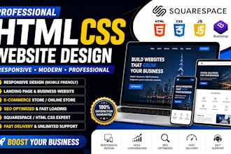 build responsive HTML CSS or squarespace website with modern design