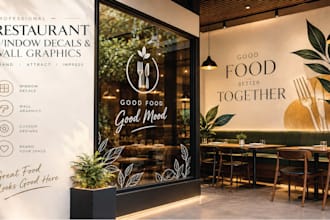 design professional  restaurant window decals and  wall graphics