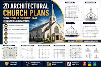 do 2d architectural church plans with civil and structural engineering drawings