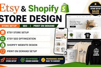design etsy store setup etsy SEO shopify website design and etsy print on demand