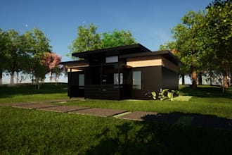 refine biophilic shipping container home, modular home design, tiny house layout