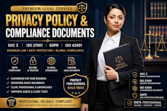 draft soc2 iso27001 gdpr and iso42001 business law privacy policy legal document