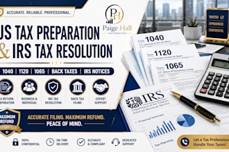prepare 1040, 1120, 1065 tax returns and assist with irs tax resolution