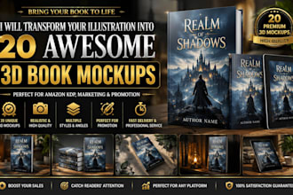 transform your illustrations to a awesome 20 3d book mockup
