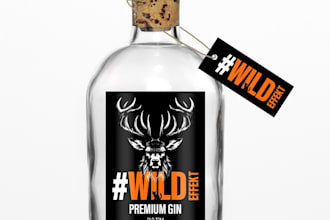 design a premium label and logo for gin, beer, wine, whisky, vodka