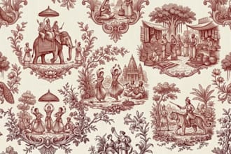 draw custom toile de jouy illustrations for seamless textile and surface pattern