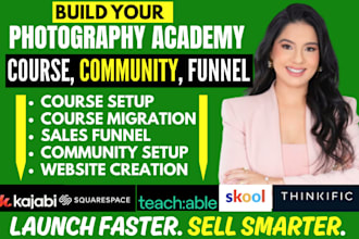 build photography course website on thinkific kajabi wix skool setup salesfunnel