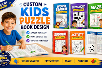 create kids puzzle book, crossword,jigsaw,sudoku,wooden for print or digital use