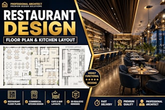 draw restaurant floor plan kitchen layout  cafe interior and commercial space