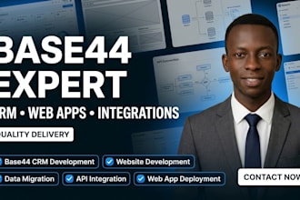 do base44 crm website development data migration integration base44 website