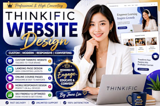 design custom thinkific website, thinkific landing page and online course pages