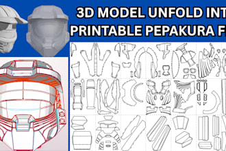 unfold 3d model into pepakura, papercraft and eva foam template, PDF file ready