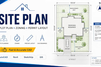 create site plan, plot plan, zoning drawing and autocad property permit layout