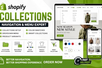 do shopify collections, navigation menu, dropdown menu, variants and swatches
