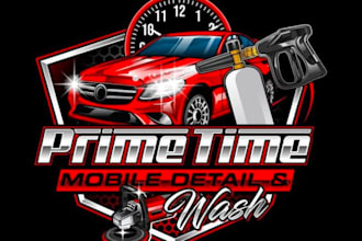 draw automotive detailing mechanical and car wash logo