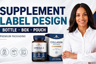 supplement label design, box, bottle, pouch label and box packaging design