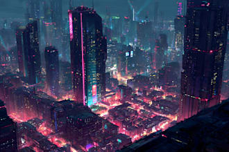 make a science fiction city, cyberpunk concept art