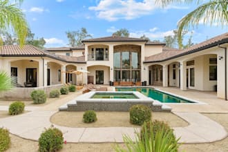 renovate 3d  mediterranean revival architecture, stucco facade render, exterior