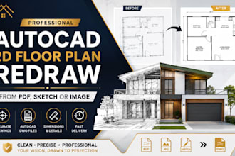 autocad 2d floor plan redraw from PDF, sketch or image