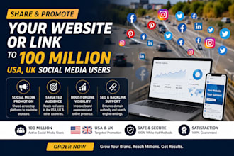share and promote your website or link to 100 million USA, UK social media users