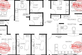design modern medical center or medical office floor plan with fire escape plan