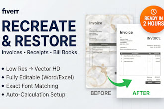 redesign, restore and recreate invoice, receipt, bill book high quality