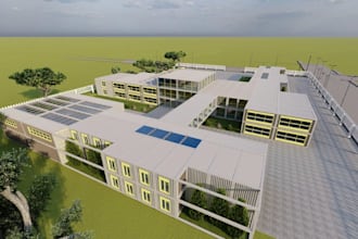 create 3d warehouse, facility, industrial building, space with realistic render