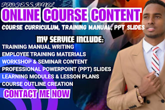 create online course content, course curriculum, training manual, PPT slides